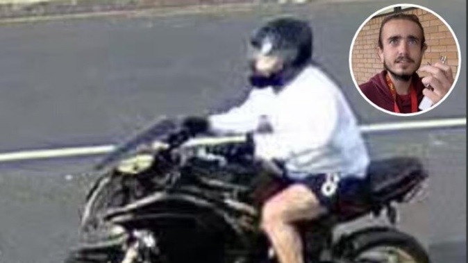 Police have released CCTV footage of the motorcyclist they believe is responsible for the hit-and-run of Paige Johnson on Edmund Rd on Sunday. Photo / Supplied
